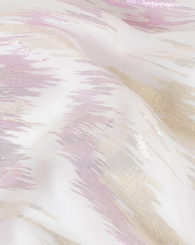 قماش شيفون من الحرير الخالص باللون الوردي الفاتح مع لوريكس معدني ذهبي ووردي بتصميم تجريدي -D12316