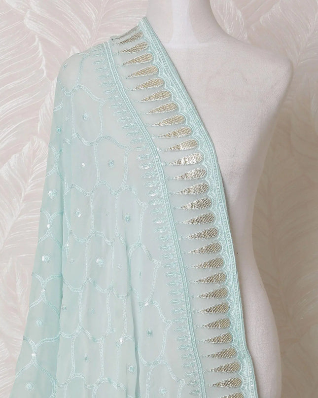 Powder blue premium silk georgette duapatta with same tone and gold embroidery having sequins in fancy design-D14983 Regal Fabrics