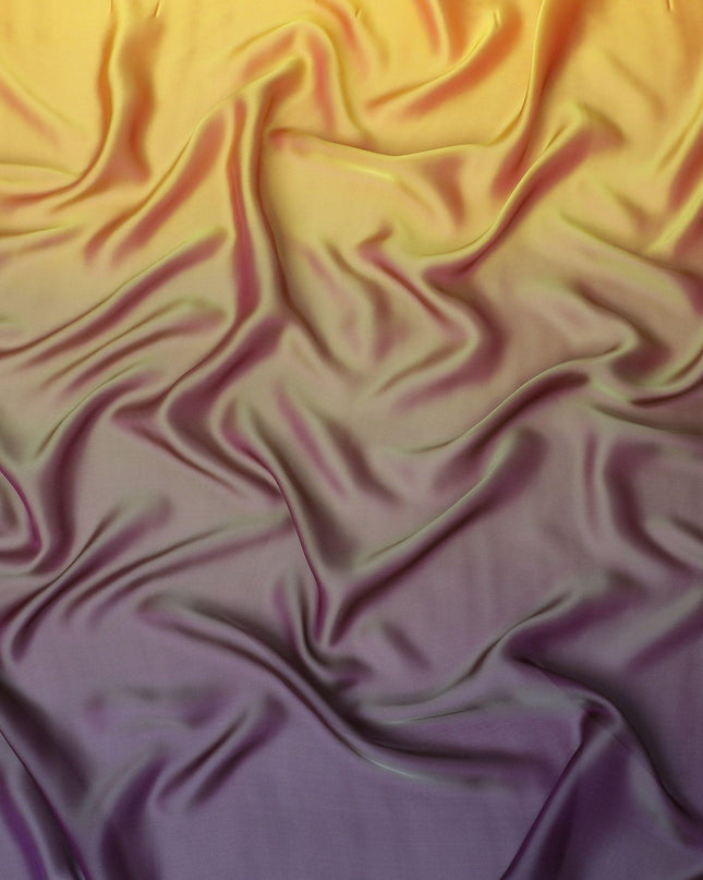 أصفر خردل إلى أزرق داكن قماش شيفون من الحرير الخالص الفاخر بتصميم متدرج - D13397