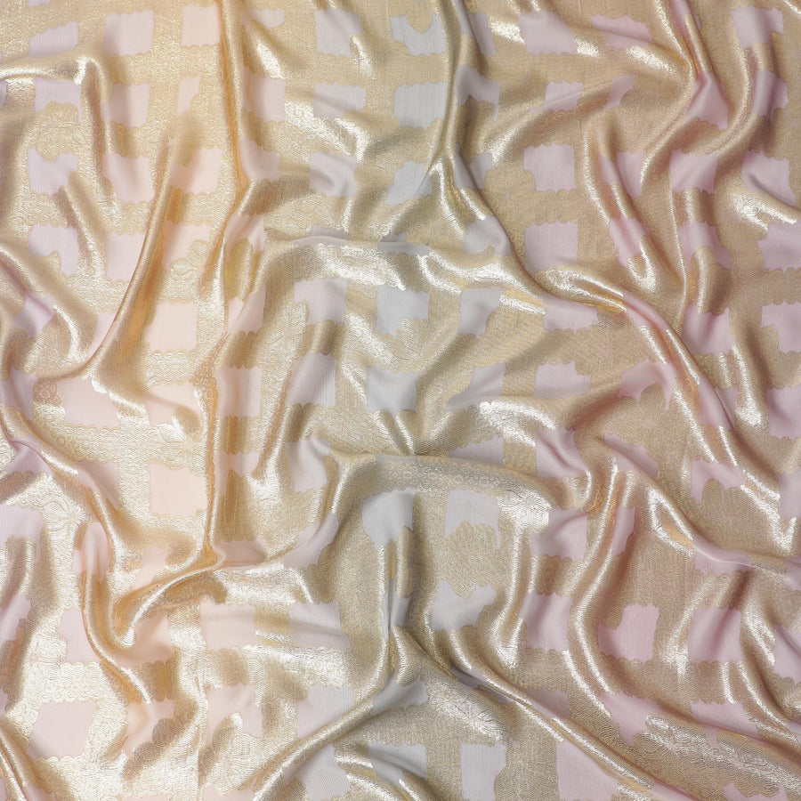 Multicolor premium pure French (Fransawi) silk chiffon fabric with gold metallic lurex in paisley design-D12720