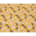 Mustard yellow Italian viscose fabric with black, pale brown and off white print having golden metallic lurex stripe in floral design-D7904 Regal Fabrics