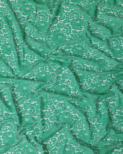 Jade green lace fabric with same tone embroidery in floral design-D11757