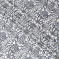 White Premium Italian viscose fabric with blue print in floral design-D12526
