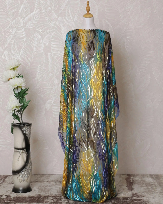 Multicolor Premium pure silk blended velvet makmal dirac fabric with gold metallic lurex in fancy design-D14867 Regal Fabrics
