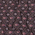 Black synthetic crepe fabric with multicolor print in floral design-D15027 Regal Fabrics