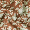 Medium pearwood brown printed cotton satin with green prints in floral design-D11266
