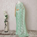 Mint green Premium pure French chantilly lace saree having stone work and same tone outline metallic lurex in floral design-D14618
