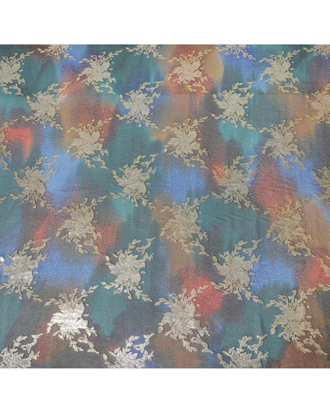 قماش شيفون حريري نقي ممتاز متعدد الألوان مطبوع يدويًا مع لوركس معدني ذهبي بتصميم فاخر-D10408