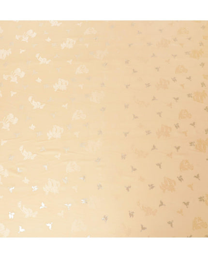 Peach Premium pure silk crepe fabric with same tone jacquard having gold metallic lurex weave in floral design-D14639 - Regal Fabrics