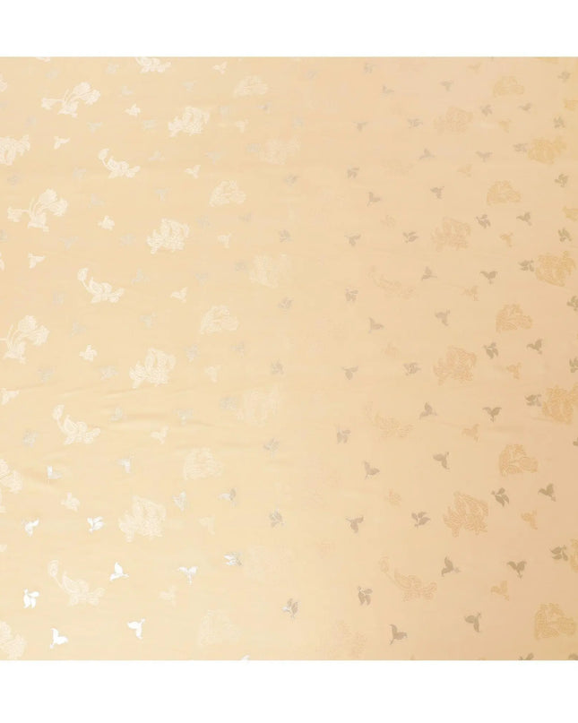Peach Premium pure silk crepe fabric with same tone jacquard having gold metallic lurex weave in floral design-D14639 Regal Fabrics