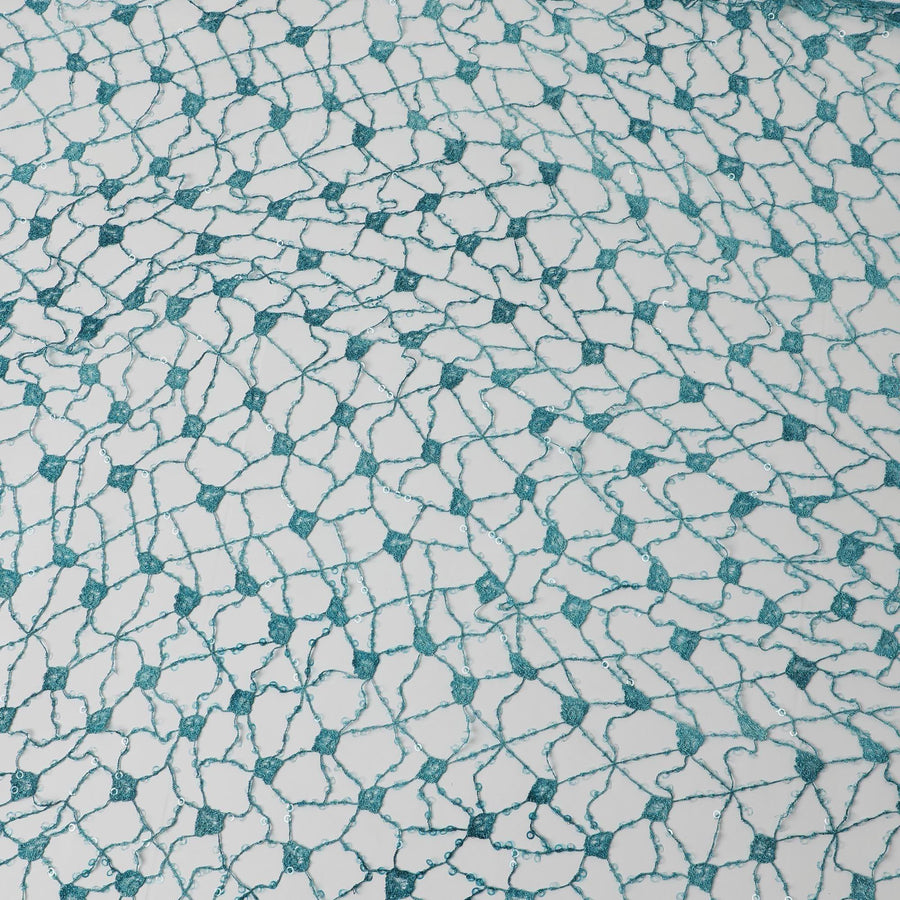 قماش دانتيل كيميائي غيبور أزرق مائي مع ترتر شفاف في تصميم الويب