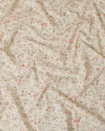 Beige blended cotton fabric with multicolor print in floral design-D15138