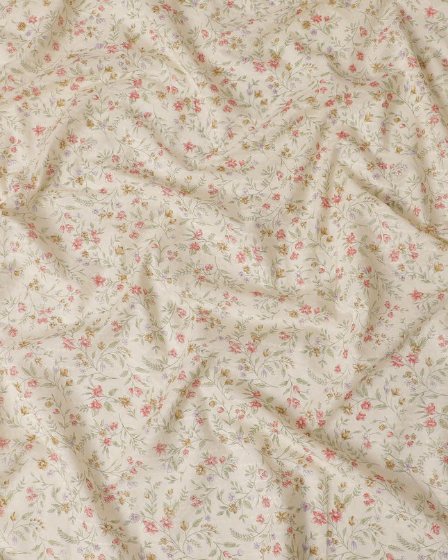 Beige blended cotton fabric with multicolor print in floral design-D15138