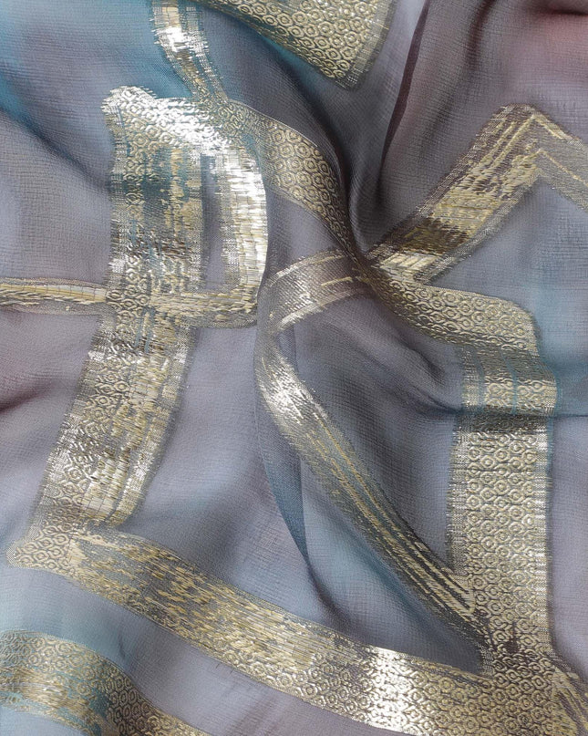 شيفون من الحرير الخالص متعدد الألوان مع لوريكس معدني ذهبي بتصميم تجريدي -D11376