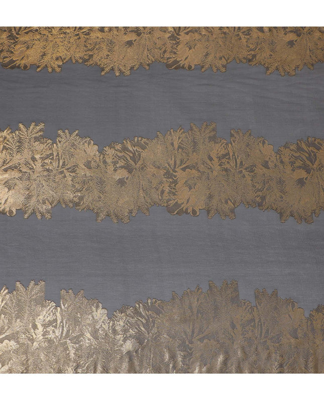 Black Premium pure French (Fransawi) silk chiffon fabric with gold metallic lurex in fancy design-D15641