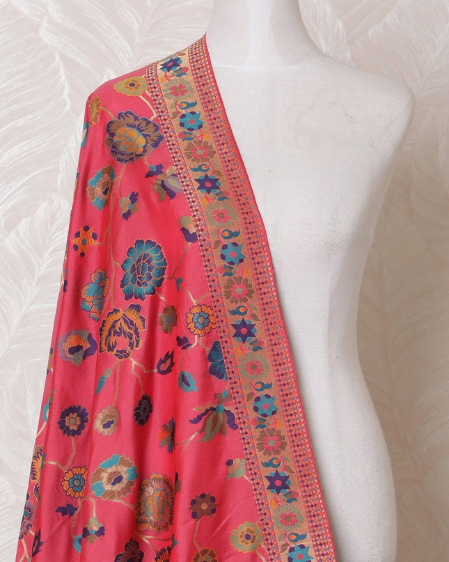 وشاح صناعي وردي قرميدي مع جاكار متعدد الألوان بتصميم زهور -D14958