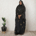 Black premium pure silk chiffon garbasaar with gold metallic lurex in stripe design-D11548 Regal Fabrics