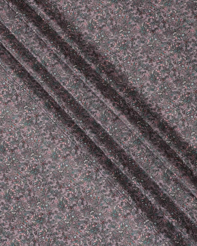 Light plum synthetic crepe fabric with multicolor print in floral design-D15034