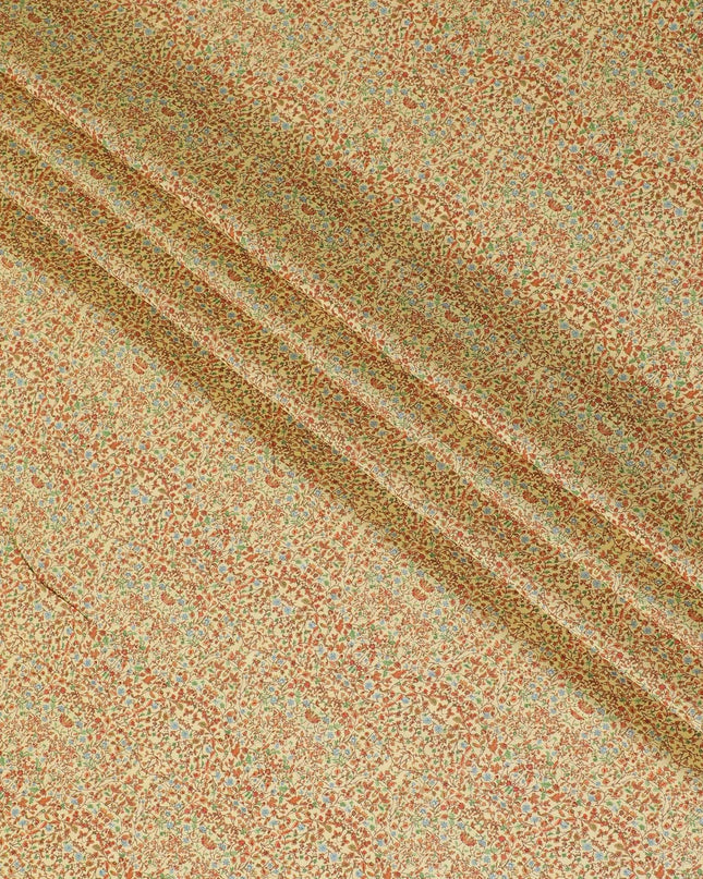 Yellow viscose crepe fabric with multicolor print in floral design-D13591 Regal Fabrics