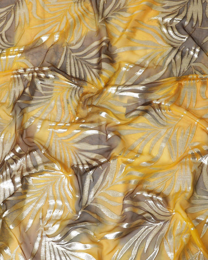Multicolor Premium pure silk chiffon garbasaar with gold metallic lurex in Leaf design-D11524 Regal Fabrics