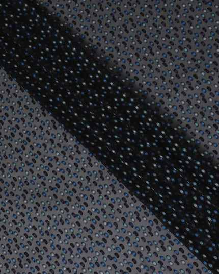 Dark navy blue premium pure French (Fransawi) silk chiffon fabric with teal green, blue and purple viscose in dot design-D14223