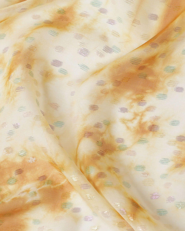 قماش شيفون من الحرير الخالص باللون البيج الفاتح مع لوركس معدني متعدد الألوان بتصميم منقط-D10422