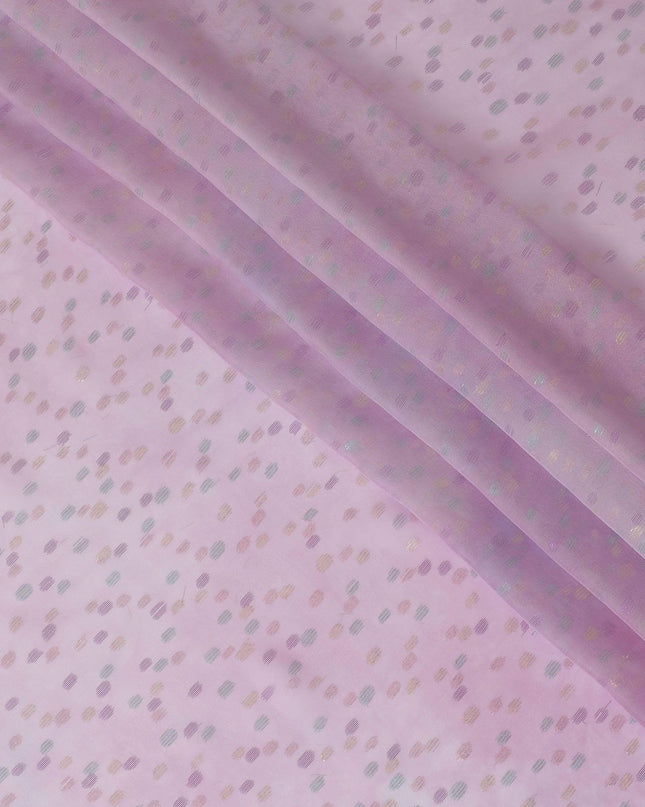 قماش شيفون من الحرير الخالص الفاخر باللون الوردي الخزامي مع لوريكس معدني متعدد الألوان بتصميم منقط-D10423