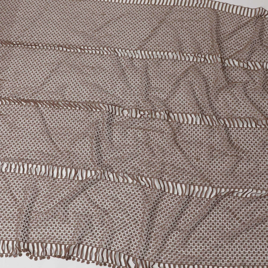 Khaki brown guipure lace fabric with cut work in abstract design