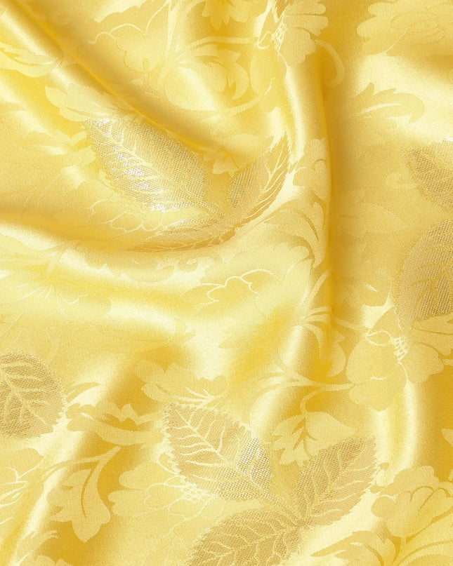 Tuscany yellow Premium pure silk crepe fabric with same tone jacquard and gold metallic lurex in dot design-D14634 Regal Fabrics