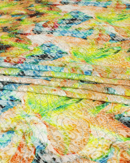 Multicolor Italian Premium silk chiffon dirac (makmal) fabric with velvet jacquard in floral design-D8655 Regal Fabrics