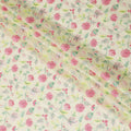 Flax yellow premium pure cotton voile fabric with same tone, baby pink and Paris green embroidery in floral design-D13637