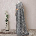 Black, silver Premium pure French metallic chantilly lace saree having stone work in floral design-D14620
