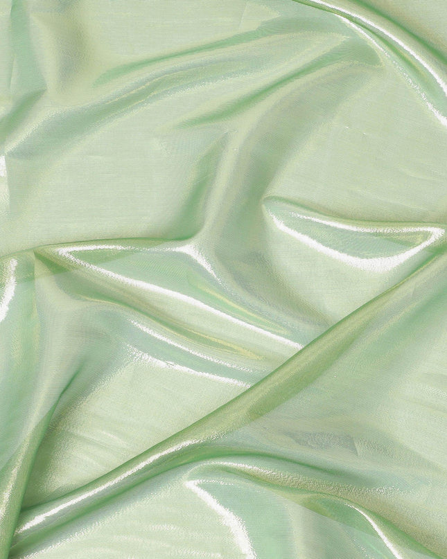 Pastel green pure silk chiffon garbasaar with golden metallic lurex in stripe design-D9501