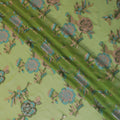 Paris green premium pure silk chiffon fabric with same tone, copper and blue metallic lurex in floral design-D13727