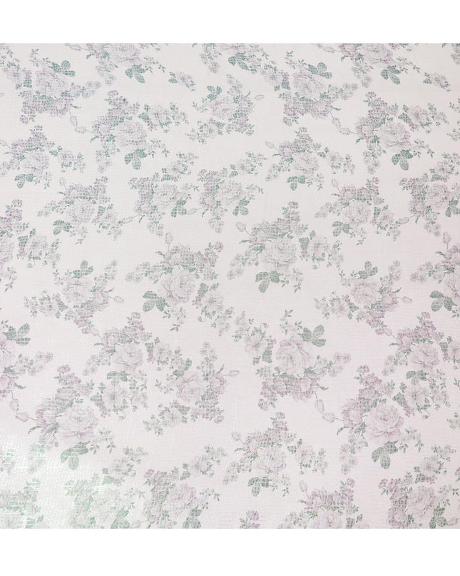 قماش شيفون من الحرير الخالص باللون الأبيض الفاتح مع طباعة متعددة الألوان مع لوريكس معدني أخضر نيون بتصميم الأزهار-D15465