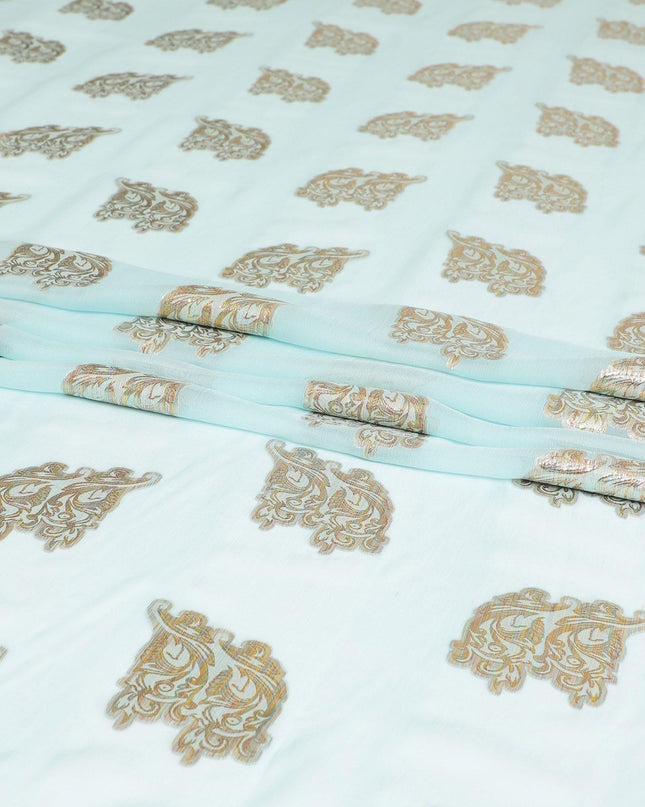 Light blue silk chiffon fabric with multicolor metallic lurex in fancy design-D8280