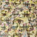 Sun flower yellow premium pure silk chiffon fabric with multicolor print and metallic lurex in Abstract design-D13736