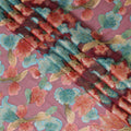 Burgundy premium pure silk chiffon fabric with multicolor hand printed and metallic lurex in floral design-D10426