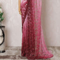 Light pink to maroon premium pure French chantilly lace saree having stone work in ombre design-D14899