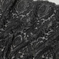 Black nylon tulle fabric with same tone, silver embroidery in fancy design-D6043