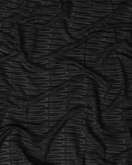 Black synthetic chiffon fabric with same tone embroidery in fancy design-D11785