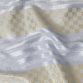 Powder blue synthetic crepe fabric with gold metallic lurex weave in stripe design-D15378 Regal Fabrics