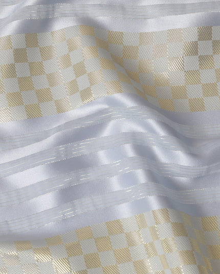 Powder blue synthetic crepe fabric with gold metallic lurex weave in stripe design-D15378 Regal Fabrics
