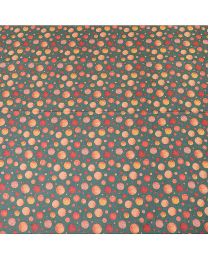 Forest green cotton voile fabric with squash orange and flax yellow print in polka dot design-D10358 Regal Fabrics
