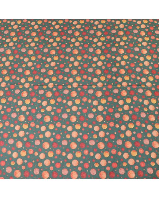 Forest green cotton voile fabric with squash orange and flax yellow print in polka dot design-D10358 Regal Fabrics