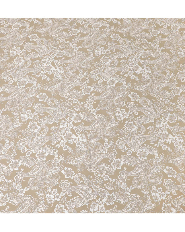 Beige premium Italian viscose fabric with off white print in fancy design-D12535