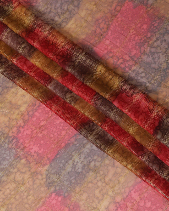 قماش شيفون من الحرير الخالص متعدد الألوان مع لوريكس معدني ذهبي بتصميم مربعات -D11408