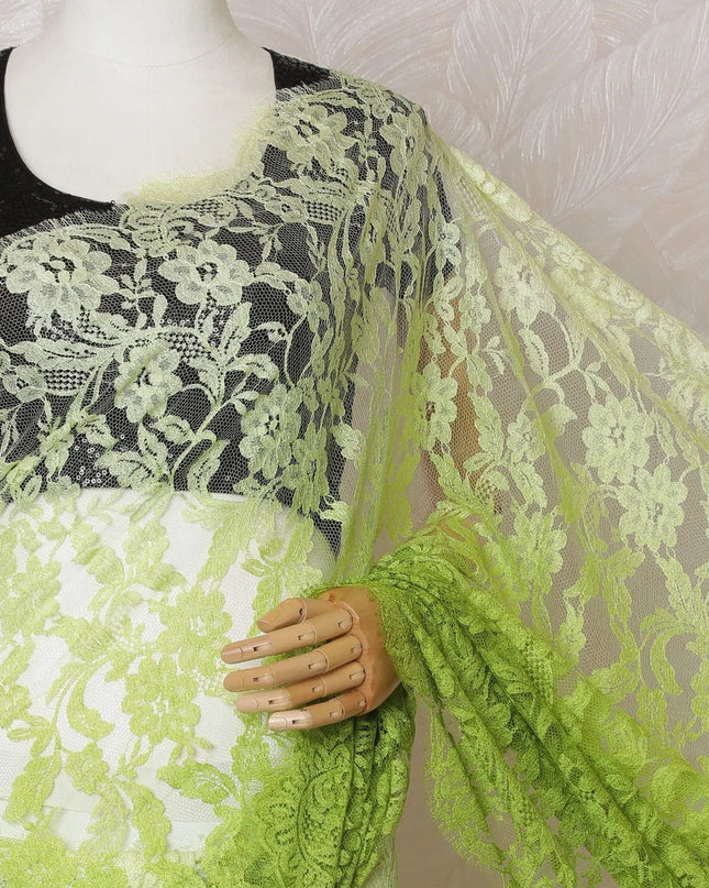 Mint green to Kelly green Premium pure French chantilly lace saree in ombre design-D14606 Regal Fabrics