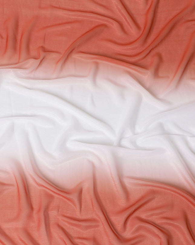 قماش شيفون صناعي باللون البرتقالي المحروق والأبيض مع نفس اللون من اللوريكس المعدني بتصميم متدرج - D14451