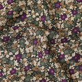 Forest green Premium Italian viscose fabric with pureple, beige and brown print in floral design-D12367